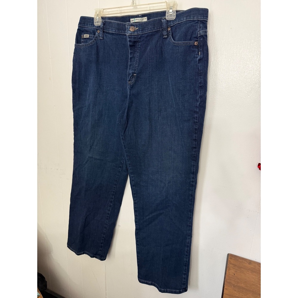 Lee Relaxed Straight Leg Jeans Dark Wash Denim Womens 18 Short 3051854